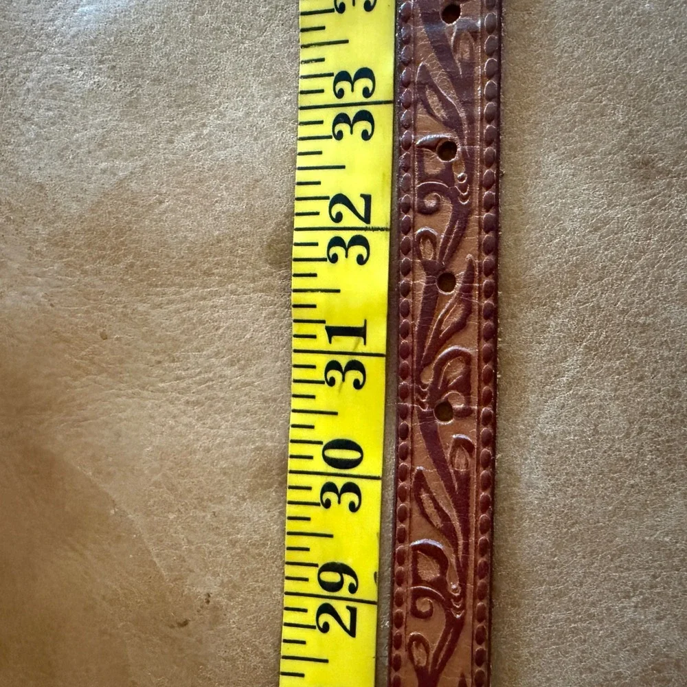 Unbranded Tooled Leather Belt Womens 32 Western Floral Engraved Buckle Boho